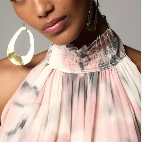 ANTHROPOLOGIE Maeve Sheer Printed Halter Maxi Dress Open Back Size 1X NEW - Picture 10 of 16